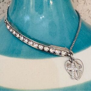 Sterling Silver Bracelet with Cross Charms- Faith
